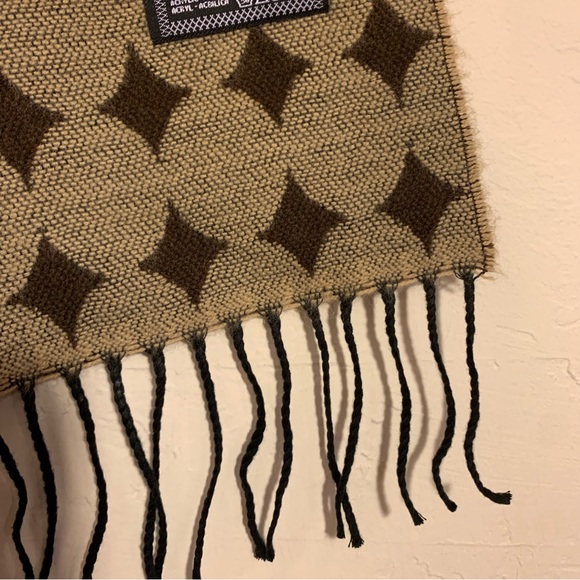 nwt 60s style brown caramel circular mod pattern jacquard tassel scarf - Picture 2 of 5